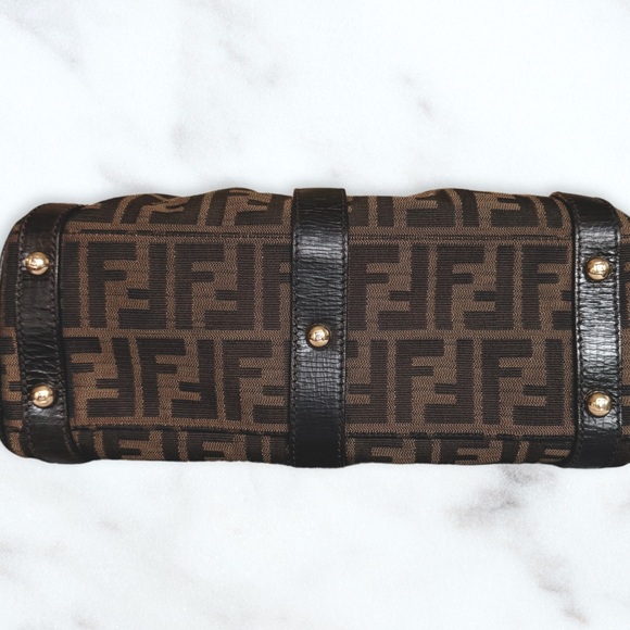 Authentic Vintage Fendi Magic Bag Canvas Dark Brown Leather Trim Y2K 2000s Clean - Picture 6 of 10